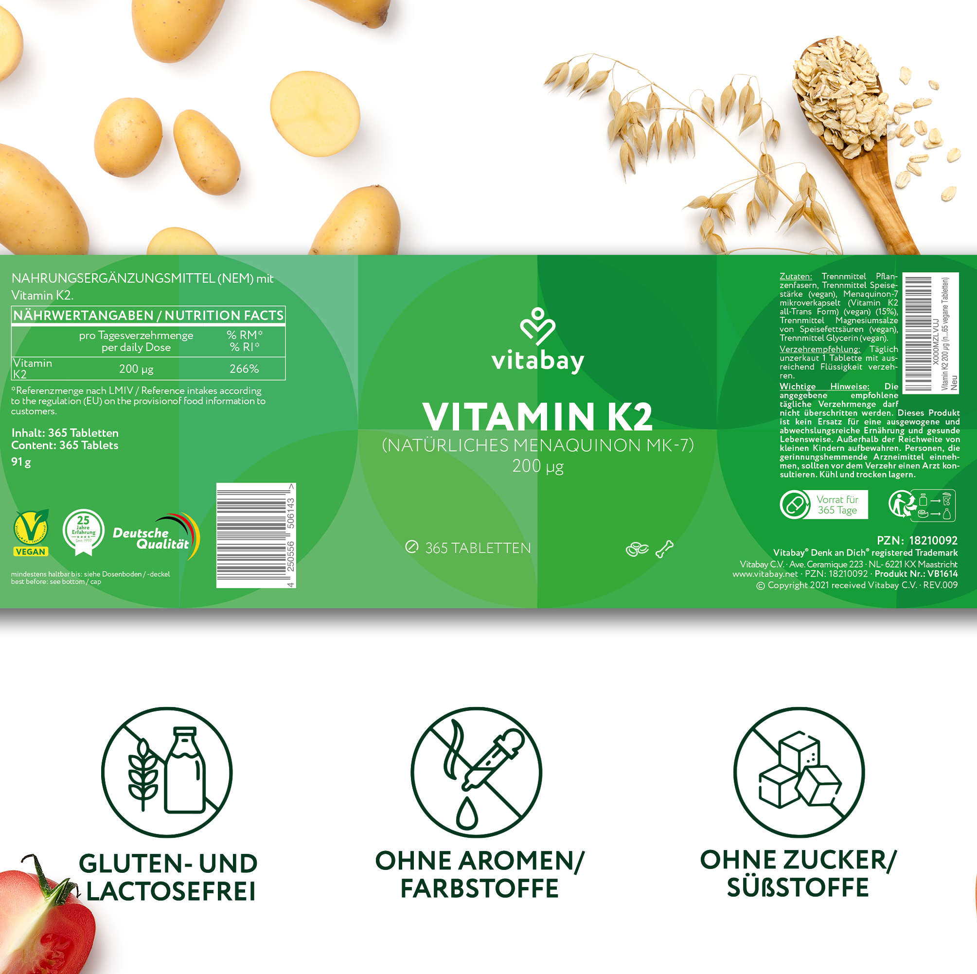 Vitamin K2 MK-7 200 µg - Vegane Tabletten