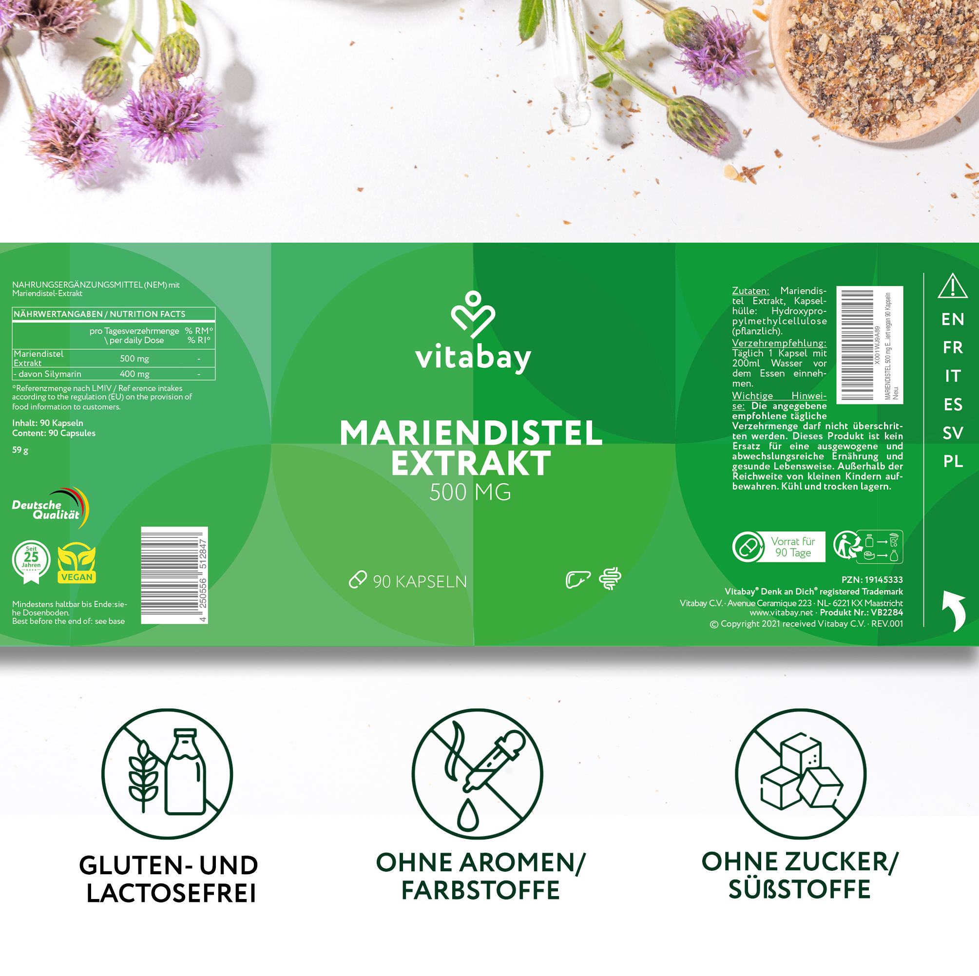 Mariendistel Extrakt 500mg vegan - 90 Kapseln