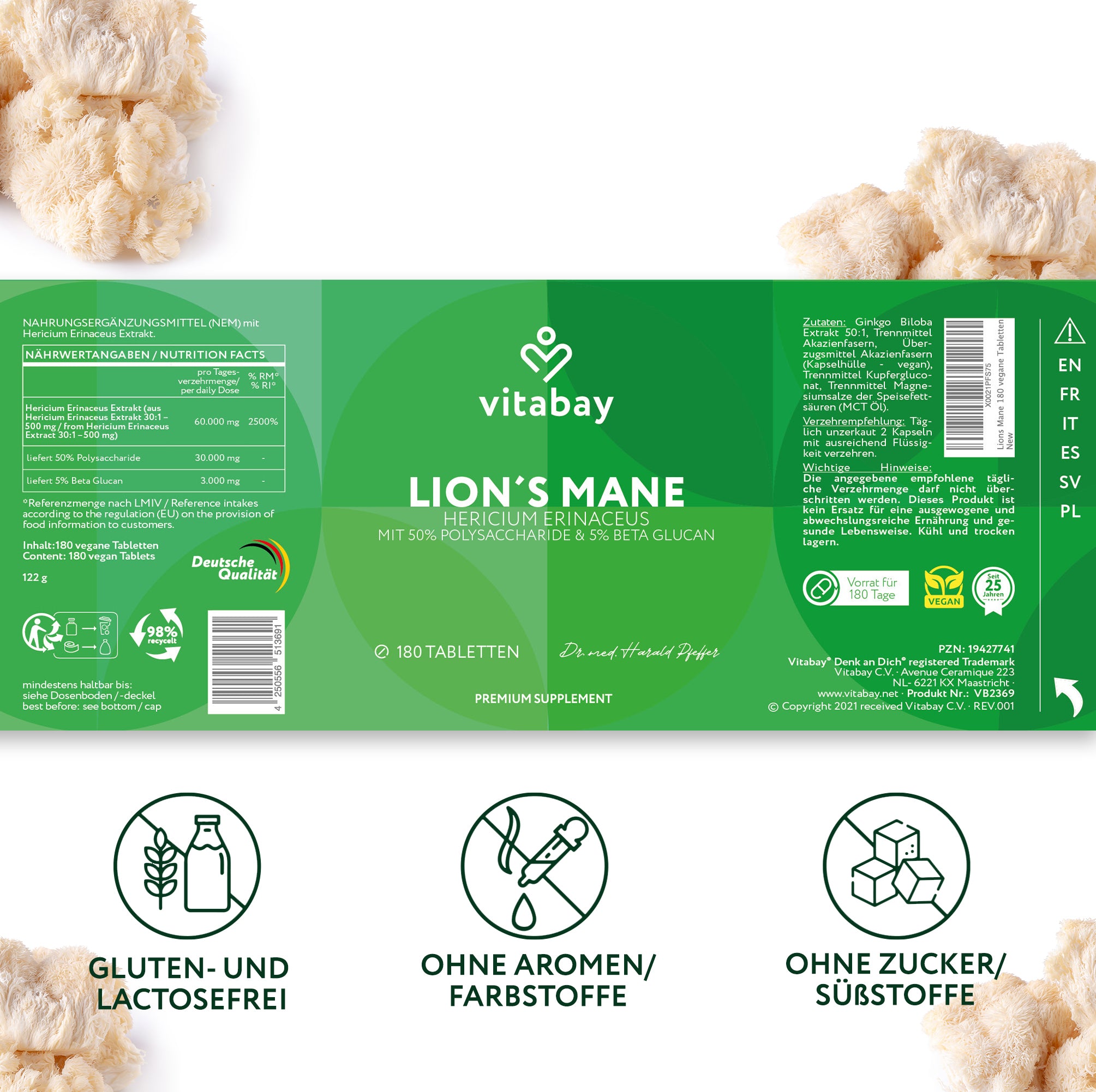 Lions Mane 60.000 mg - 180 vegane Tabletten