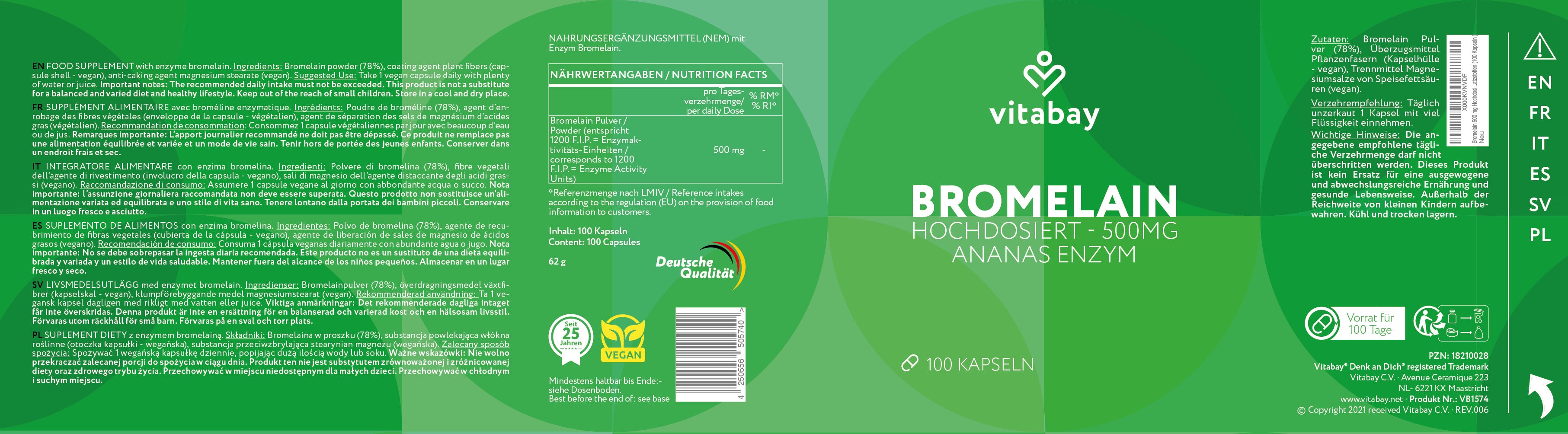 Bromelain - 500mg - 100 vegane Kapseln aus Ananas