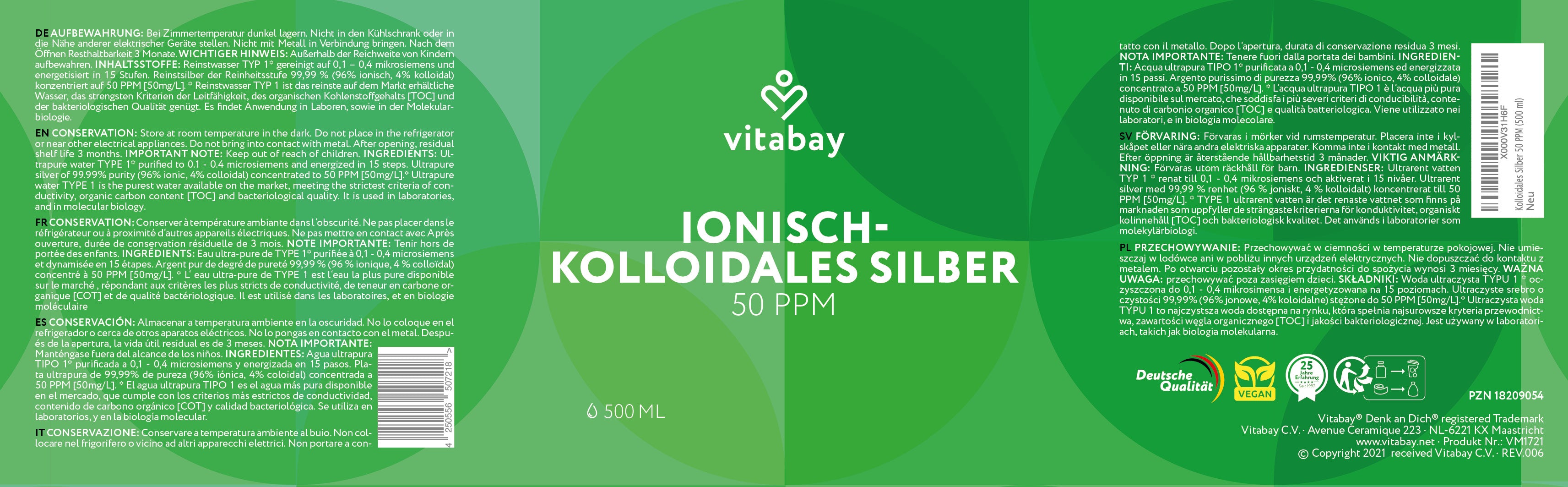 Kolloidales Silber 50 PPM hoch konzentriert - Reinheitsstufe 99,99%